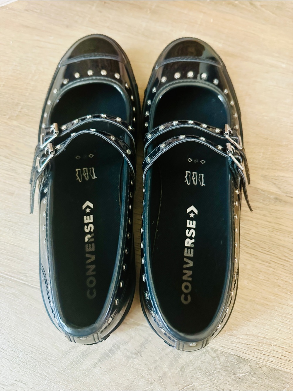 Converse Chuck Taylor All Star Dainty Mary Jane Studded Black Patent Shoes - Picture 4 of 7